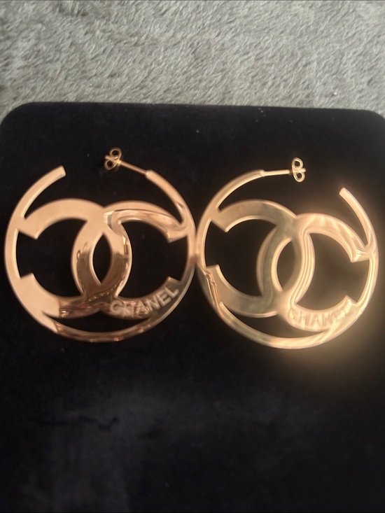 High Fashion Jewelry Jewelry - Gold Double CC Hoop Logo Earrings